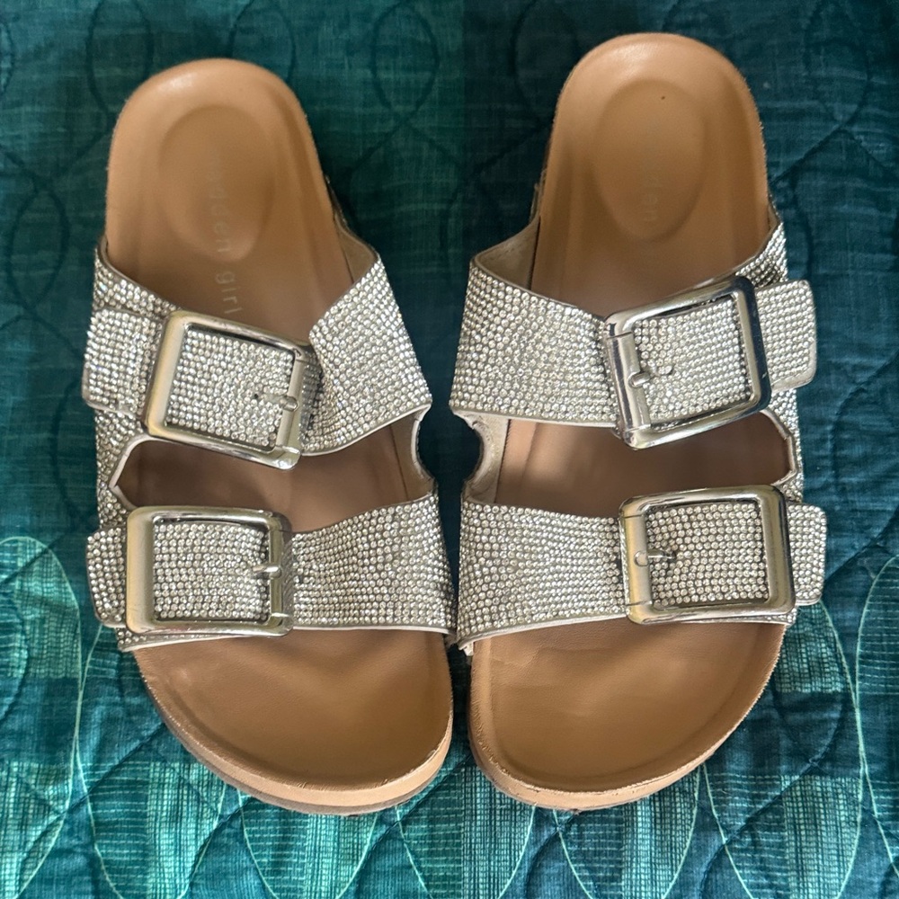 Madden Girl Silver Buckle & Rhinestone Sandals